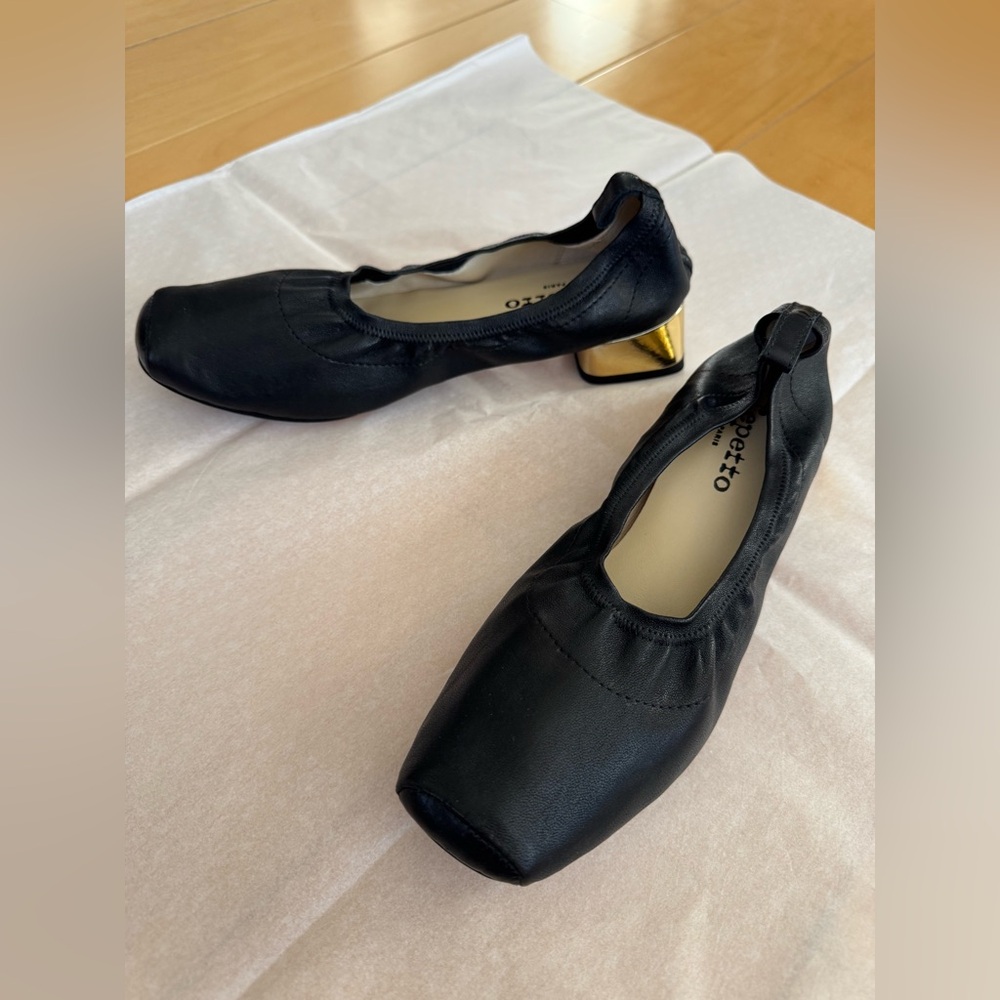 Repetto Black Square-Toe Black Leather Flats - Picture 2 of 5
